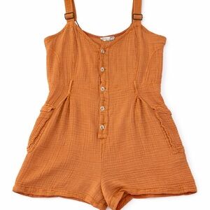Anthropologie Double Gauze Cotton Romper Boho Cargo Pocket Terracotta Size L